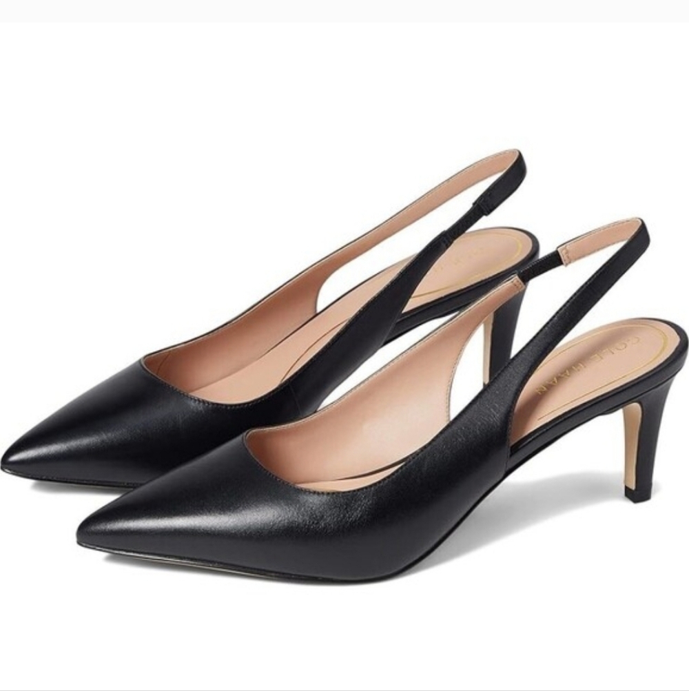 Cole Haan Black Leather Vandam Slingback Heels Size 7 - Picture 4 of 8